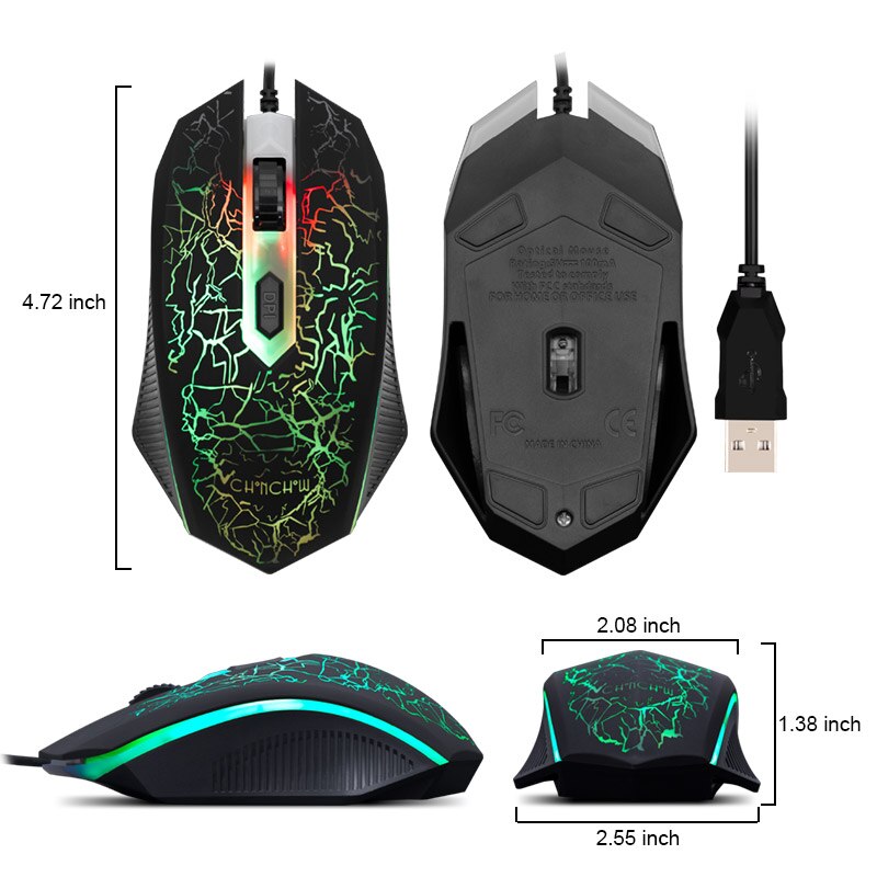 Chonchow mouse gamer com fio, 4 botões, 3200dpi, mouse óptico mudo para computador, notebook, jogos, pc