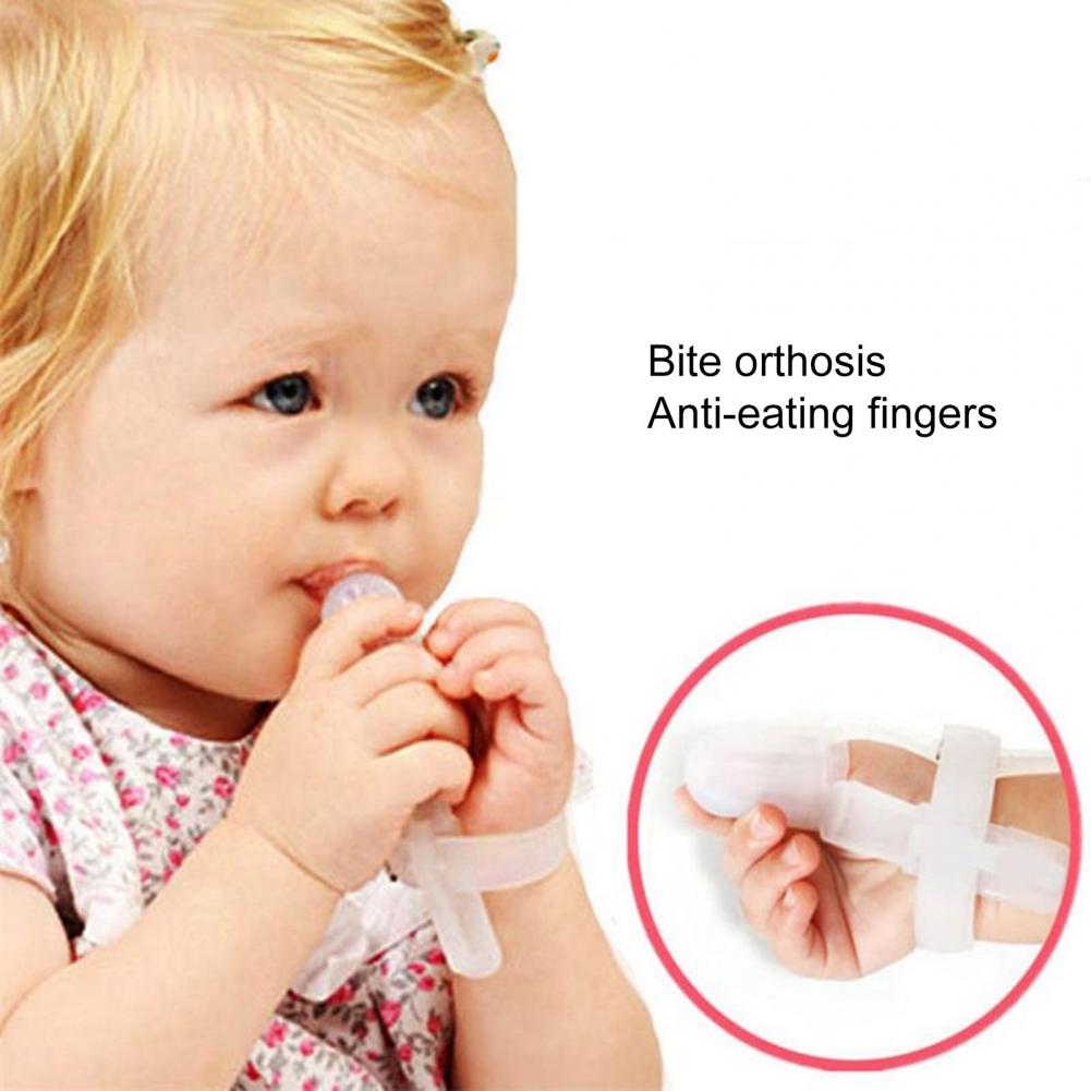 Muñequera de silicona no tóxica para bebés y niños, protector de dedos para dejar de chupar el pulgar, aparato de succión, 2 colores, novedad