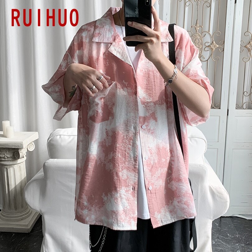 Ruihuo print kortermet skjorte herre slim fit fritidsskjorter herre mannlig business bluse merke pluss størrelse m -5xl