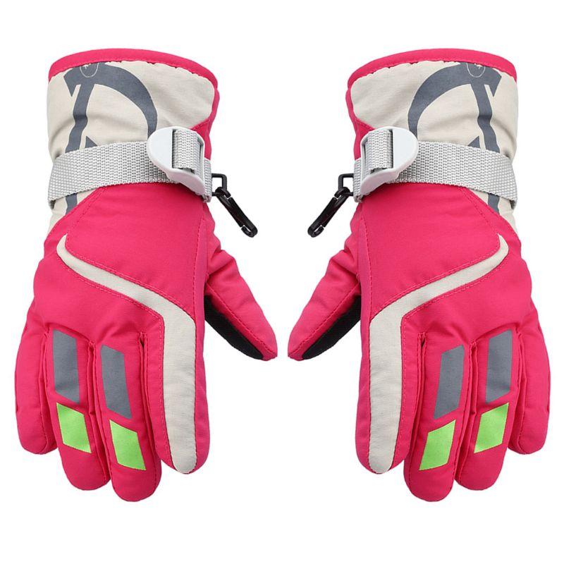 Kinderen Jongens Meisjes Winter Warm Winddicht Sport Ski Handschoenen Kids Ademend Verstelbare Handschoen: Rose red