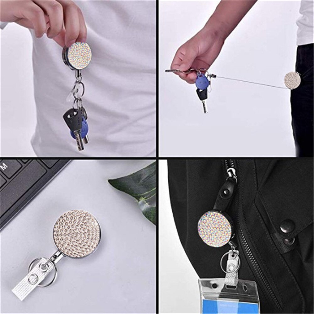 Rhinestone Retractable Holder Keychain Nurse ID Card Clip Hospital Badge Holder Work Badges Accessories Officer Daily Use