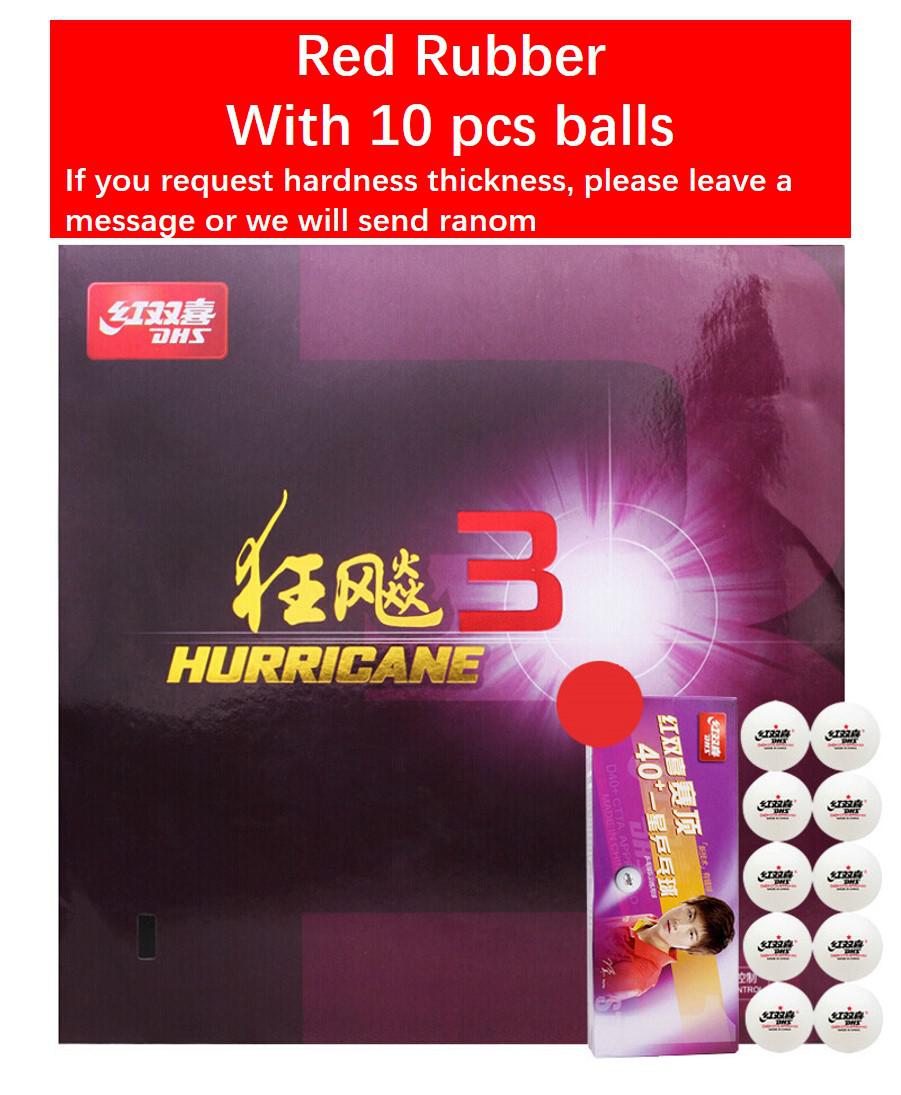 DHS Hurricane 3 Hurricane3 Pips In Table Tennis Rubber With Sponge Ping Pong Rubber Tenis De Mesa with ball: ball red rubber