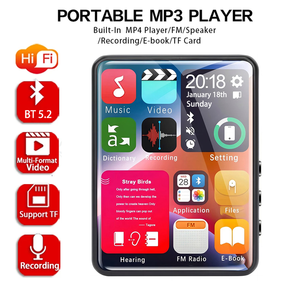 2,4-Zoll-Touch-MP3-Player mit Vollbild-Touchscreen und 4 GB Speicher, Bluetooth-MP4-Player mit integriertem Lautsprecher und E-Book-FM-Radio-Video
