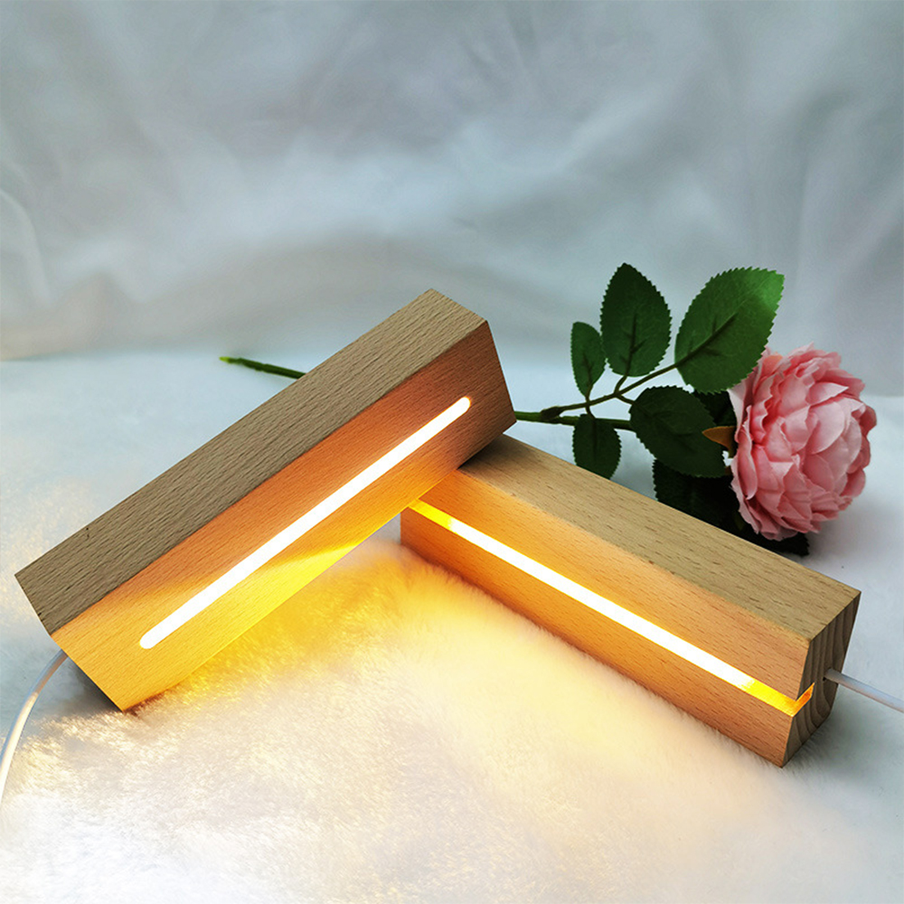 Rechteckiger LED-Sockel aus massivem Holz, leuchtende Basis für Harz, Buchstaben, Lampe, Glas, Harz, Kunst, Holz, Licht, Anzeige-Basis, Heimdekoration