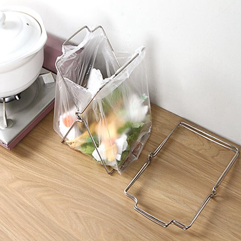 Plastic Bag Hanging Rack Stand Rack Stainless Steel Garbage Bag Kitchen Rag Folding Garbage Storage Clean Bags