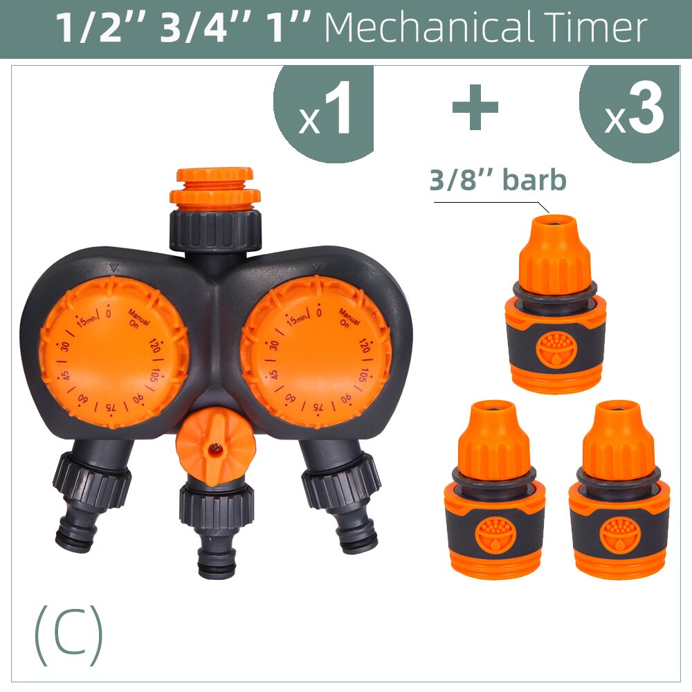 3-Way Double Controller Intelligent Mechanical Daily Water Timer Garden Water Irrigation for Outdoor Hose Drip Sprinklers Tool: C