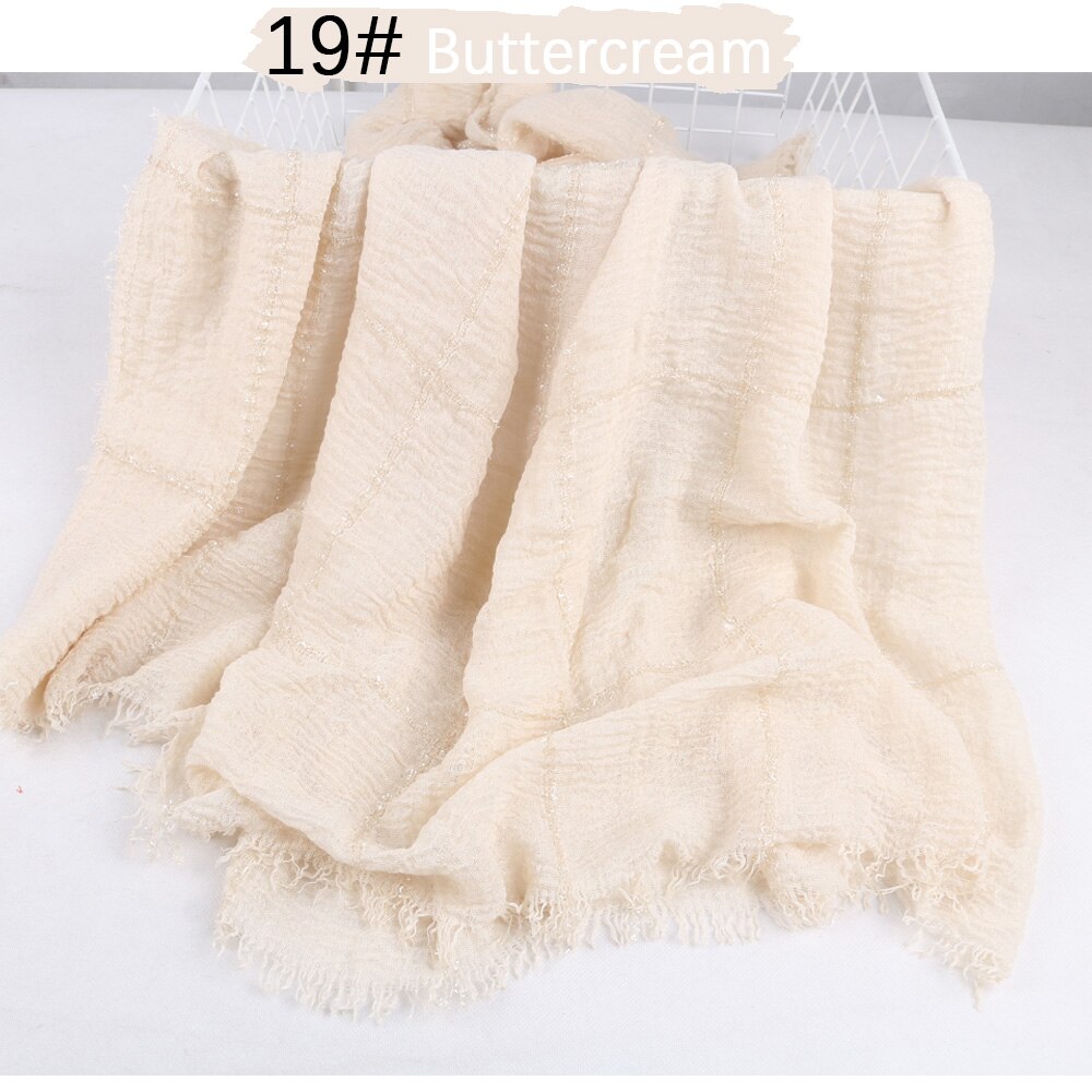Hijab en coton déchiré pour femmes, , froissé, sertissage, turban, avec paillettes, lignes en dentelle, écharpe de tête, châle,: 19