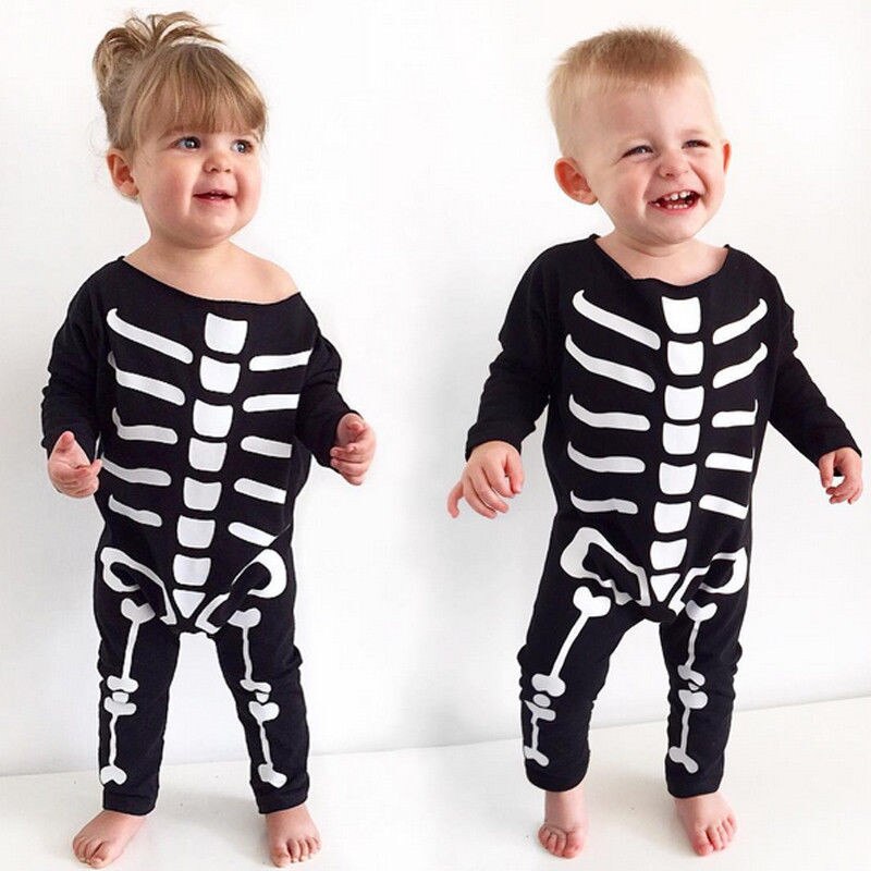 Winter Halloween Kinderen Romper Kleren Pasgeboren Baby Jongen Meisje Halloween Rompertjes Katoen Skelet Kostuum Kleding Outfit