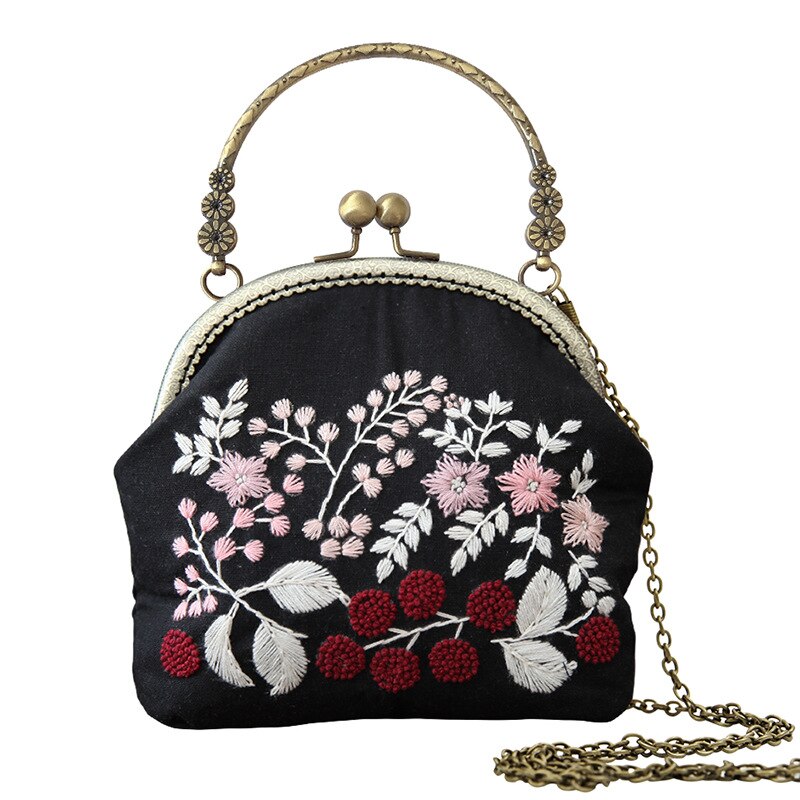 3D DIY Ribbon Embroidery Bag Set, Needlework Kits Cross Stitch Chain Bag with Hoop,Handmade Swing Purse Wallet: 13