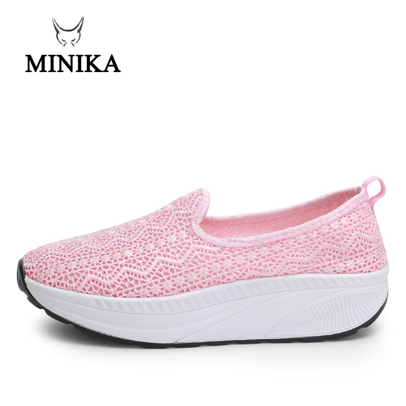 Minika Summer women Lace women sneakers platform heel 5 cm Toning shoes for women deportes y fitnes sapato feminino