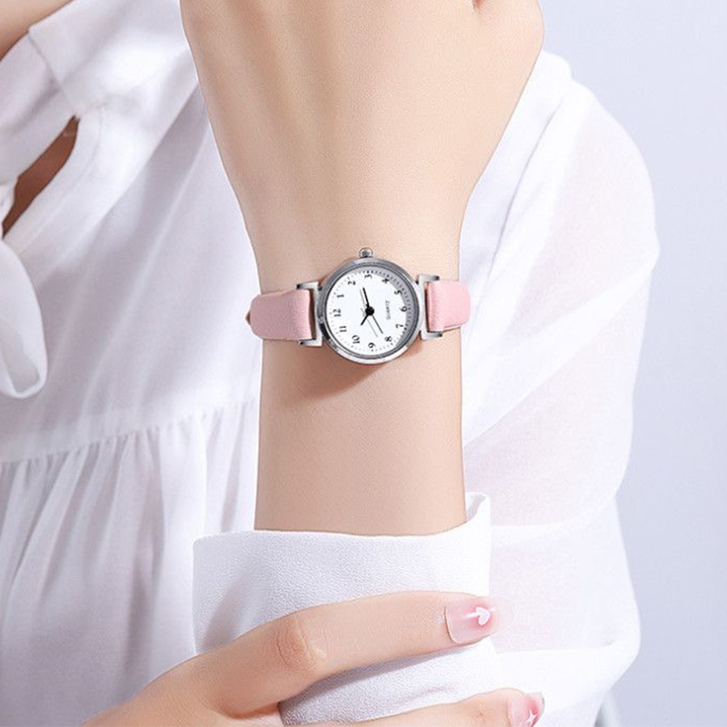 Mode dameshorloge met kleine wijzerplaat, casual lederen band, dames quartzhorloges