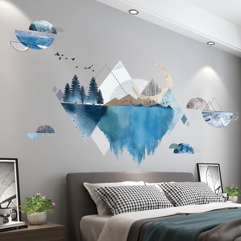 [shijuekongjian] floder bjerge wallstickers diy træ fugle vægmaleri mærkater til stue soveværelse hus dekoration