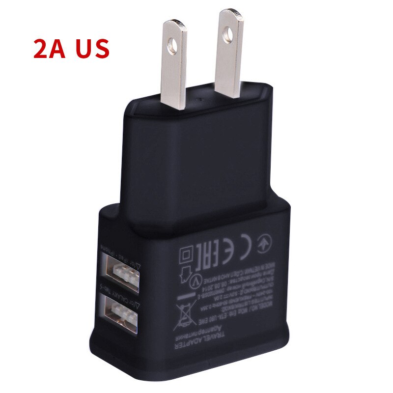 Cross-Border 1A 2A 2usb Mobile Phone Charger Android Smart Travel Charger European and American Regulations Charging P: 2A US Black
