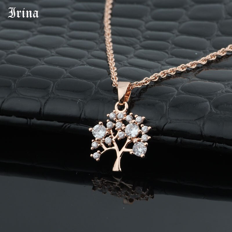 Irina Schmuck Baum Des Lebens Anhänger & Halsketten Frauen 585 Rose Gold Farbe zirkonia Schmuck Collares Halskette