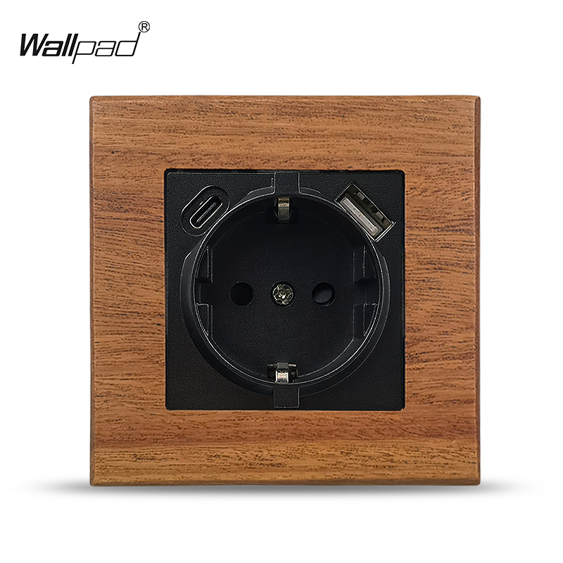 16A French Wall Socket with 2 USB TypeC EU Neutral Wood Outlet Poland Belgium Electrical Power Sockets and Switch 220V