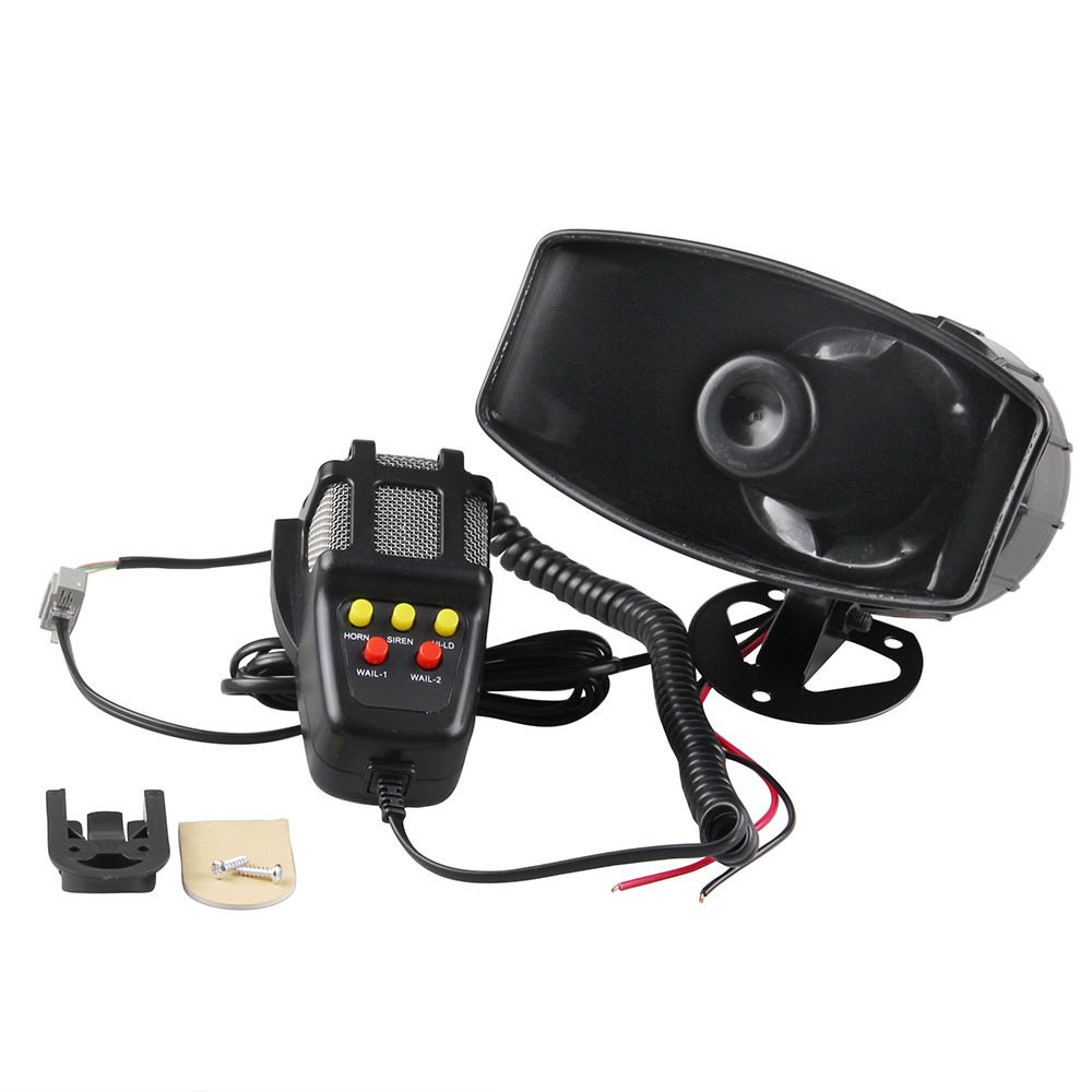 5 lyd høy bil advarsel alarm politi brann sirene horn høyttaler med svart fjernkontroll claxon auto 12v 100w: Svart