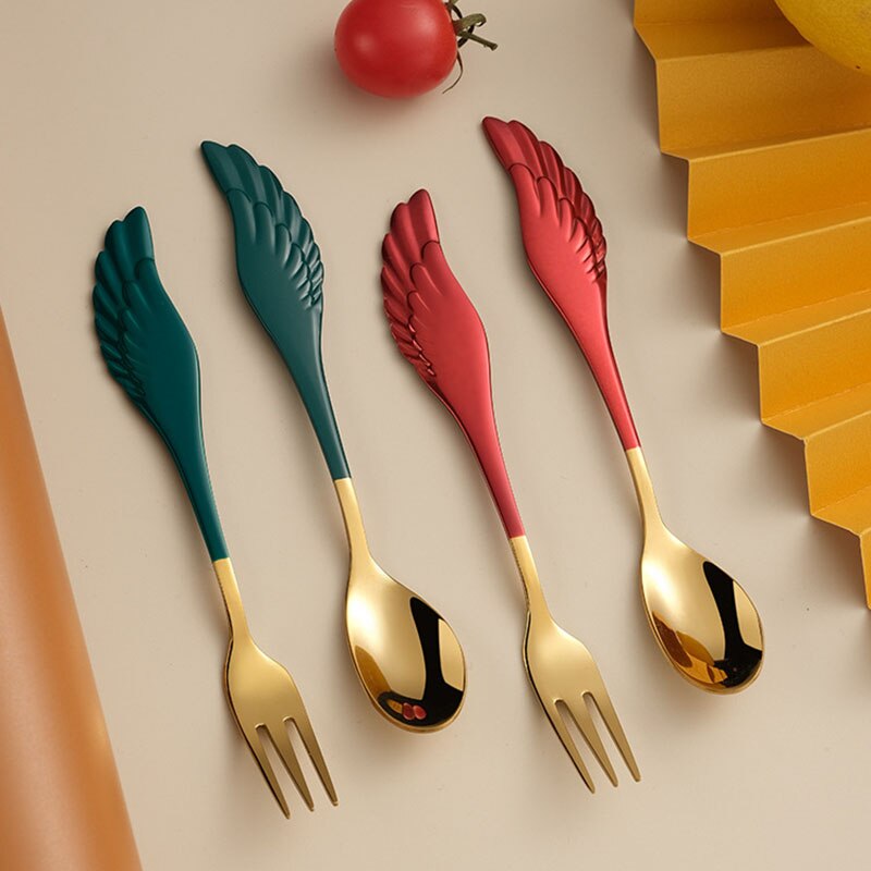 Fruit Vork Angel Wing Leuk Cadeau Voor Ijs Dessert Koffie Lepel Servies Multifunctionele Keuken Gereedschap