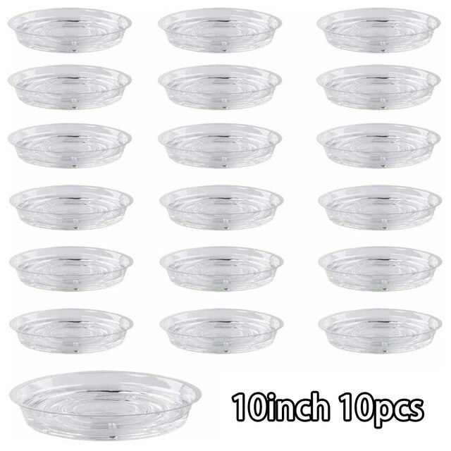 10pcs Pot Holder For Plants Pot Stand Garden Plant Saucer Drip Tray Round Pot Base Clear Snack Container PET: light yellow