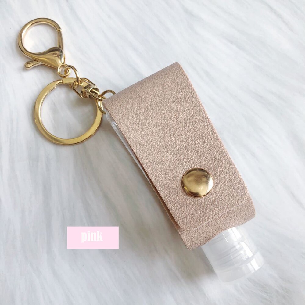Disinfect Hand Sanitizer Leather Keychain Holder Travel Bottle Refillable Containers 30ml Reusable Bottles With Keychain Carrier: Pink