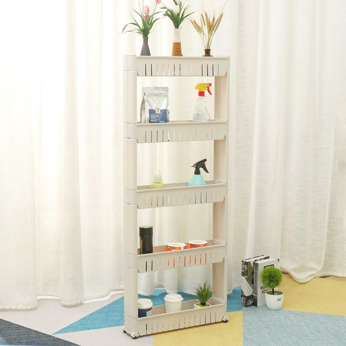 5 Tier Home Organizer Kitchen Trolley Slide Out Bathroom Storage Trolley Rack With Wheels Storage Rack Storage Cart Shelf Home