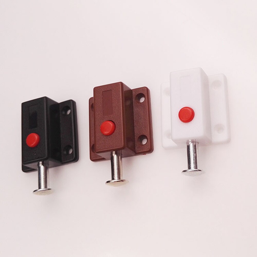 Plastic automatic button lock latch wall door cabinet door light and shade spring latch PP galvanized black and white brown