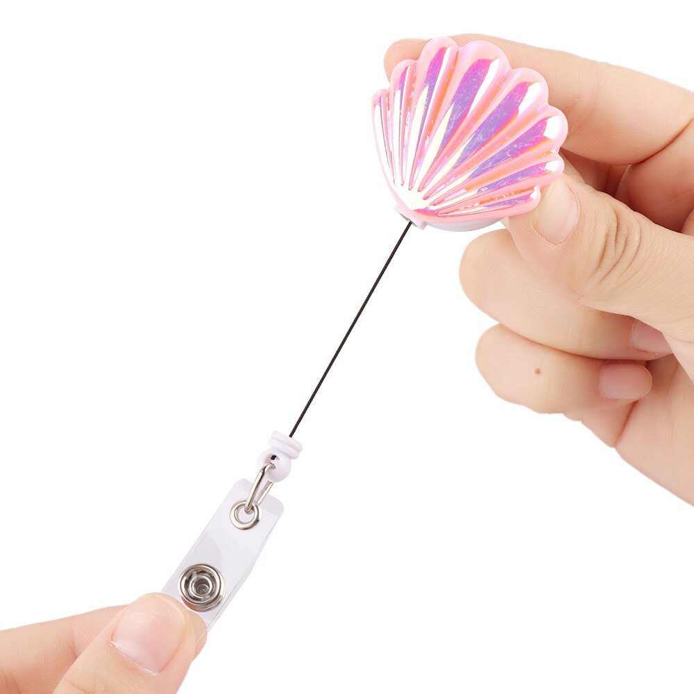 6 colors Shell Shape Resin Pull Name ID Card Badge Reel Holder Nurse Badge Reel Clip Retractable Exhibition Chest Card