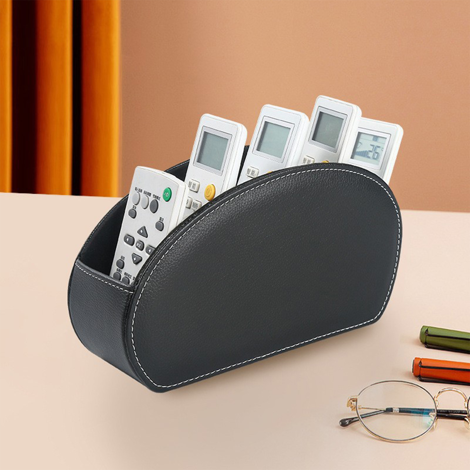 Remote Control Storage Box PU Leather Cosmetic Storage Box Suitable for Staplers Scissors Rulers