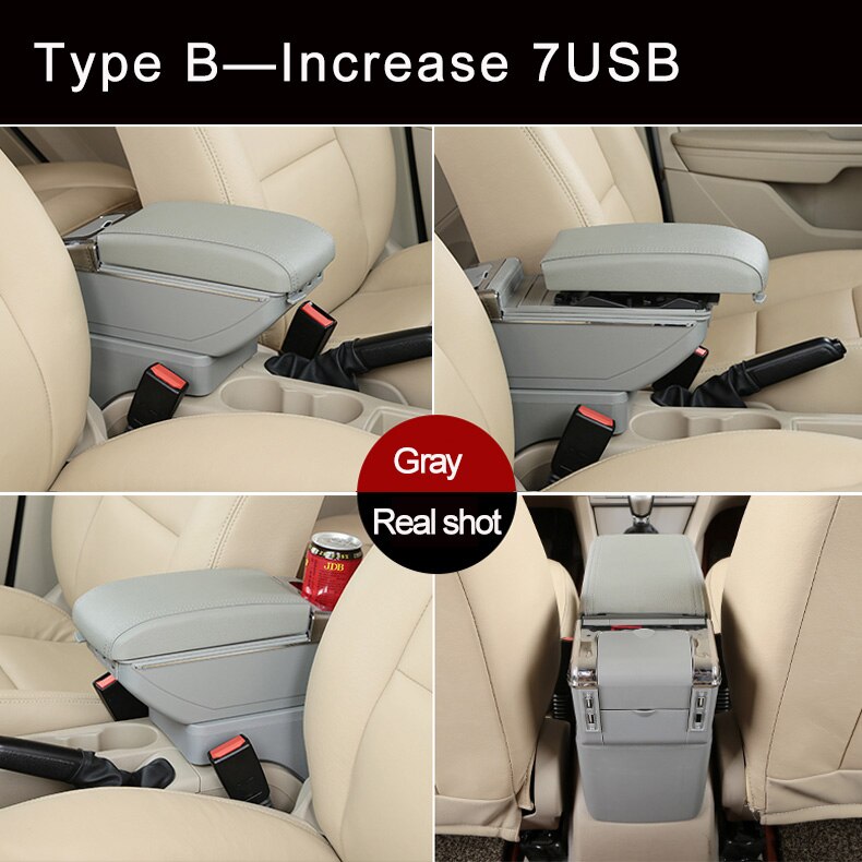 Boîte universelle d'accoudoir de voiture Auto accoudoir Central Pad Interface Usb Automobile boîte de rangement intérieure pièces de modification réglables: B Gray