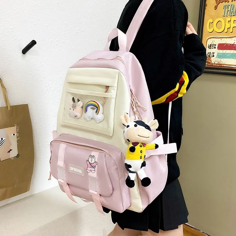 4 unids/set de lona mochilas para mujeres lindo bolsas para la Escuela de las niñas adolescentes bolsas los estudiantes mochilas para mujer mochila