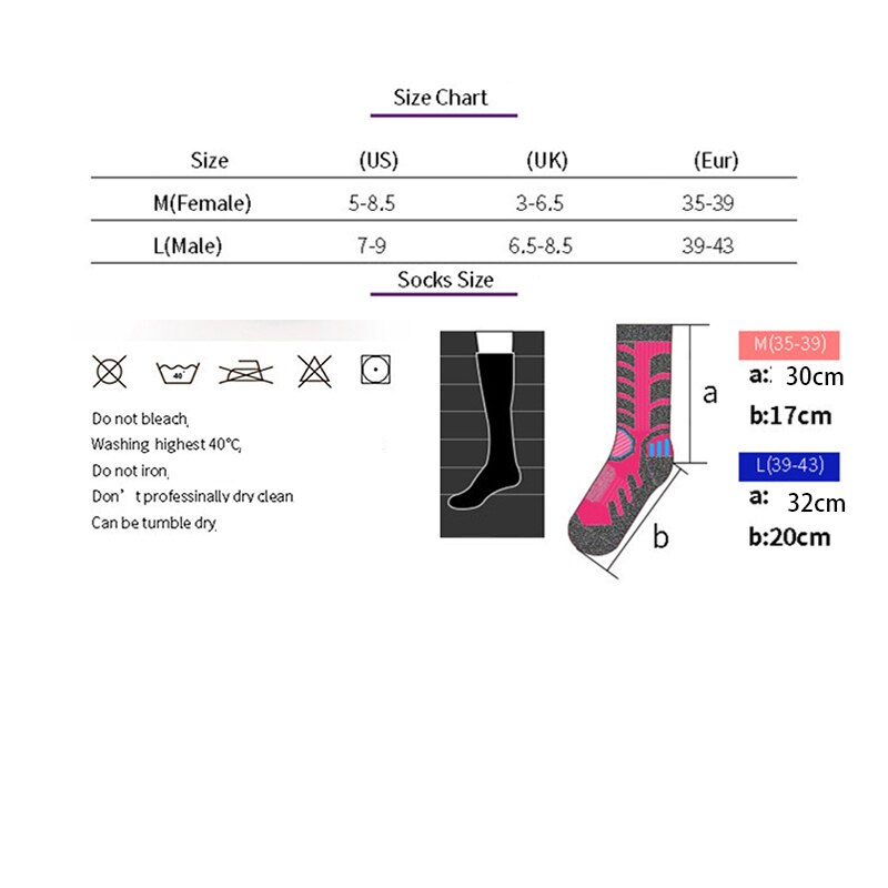 2 Pairs Women Ski Socks Outdoor Hiking Climbing Skiing Sports Socks Female Winter Keep Warm thick Cotton Sock