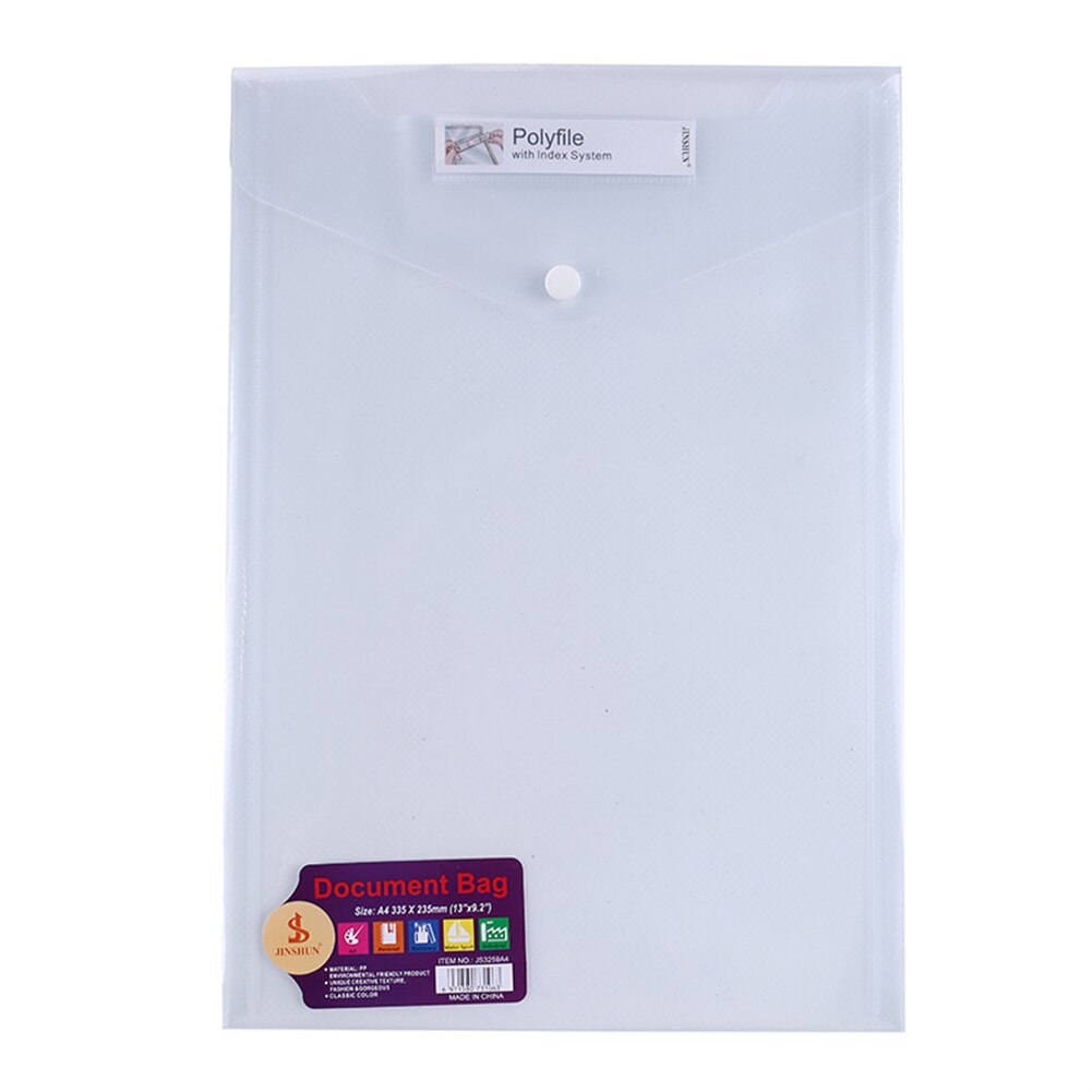 6 Pack Poly Envelopes File Folder With Label Pocket Clear A4 Transparent Document Organizer Snap Closure Expandable File Pouch: 6pcs-A4-1-White