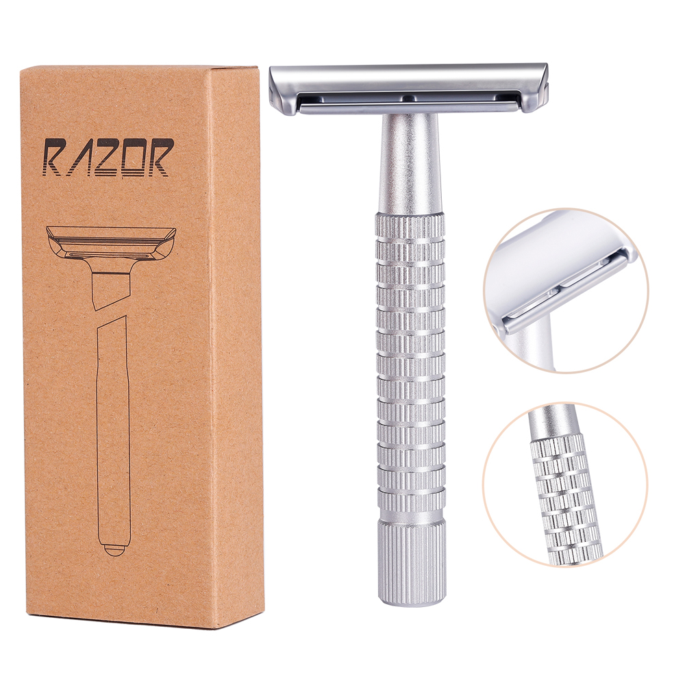 Maquinilla de afeitar de seguridad Whityle de doble filo, afeitadora Manual Popular en húmedo, herramienta de cuidado de afeitadora clásica para hombres y mujeres con 5 hojas de platino