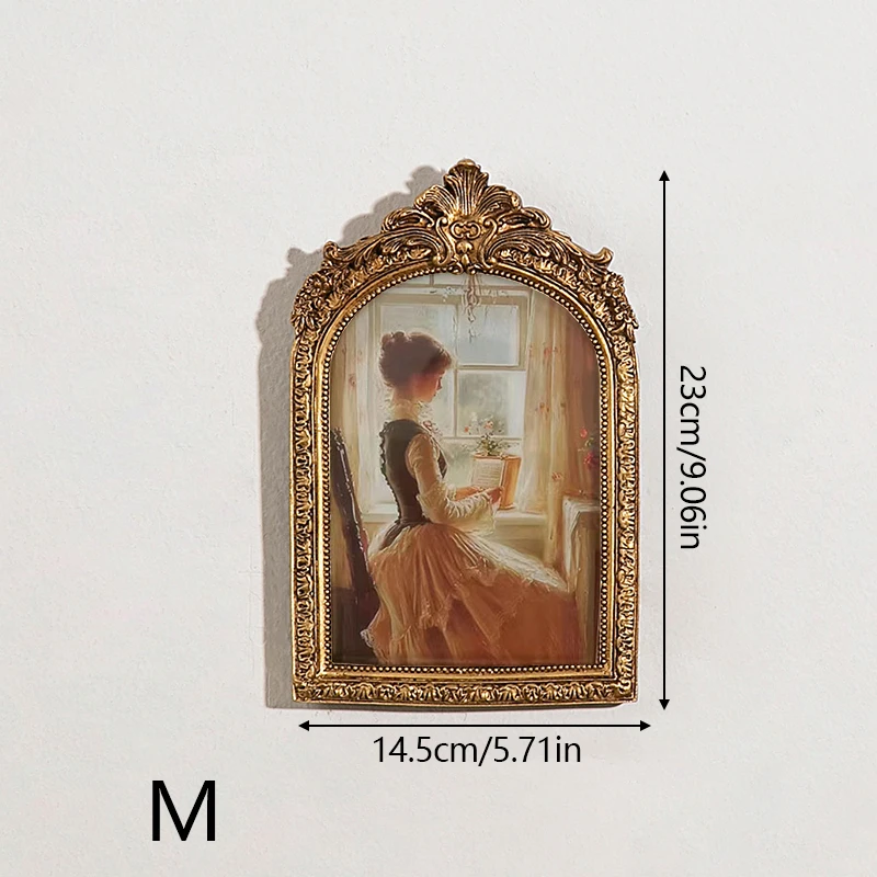 Antique Arch Shaped Photo Frame Gold Color Carved Embossed Resin Picture Frame Holder Wall Hanging Home Table Decoration Crafts: Yellow