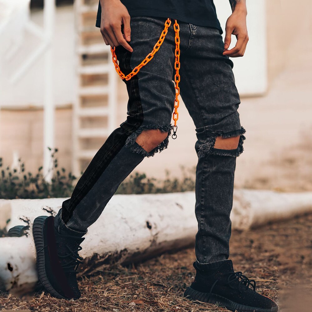 Männer Dünne strecken gerissen Jeans Knie See schlank passen Denim Hosen Casaul Mens Dünne Jeans Hosen Schwarz Plus Größe