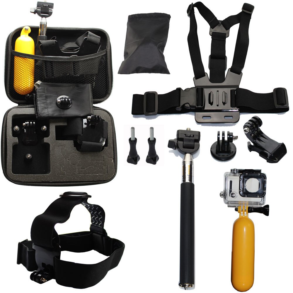 QQT für Gopro Zubehör für go pro hero 8 7 6 5 4 kit 3 weg selfie stick für Eken h8r/für xiaomi für yi EVA fall: blaue farbe