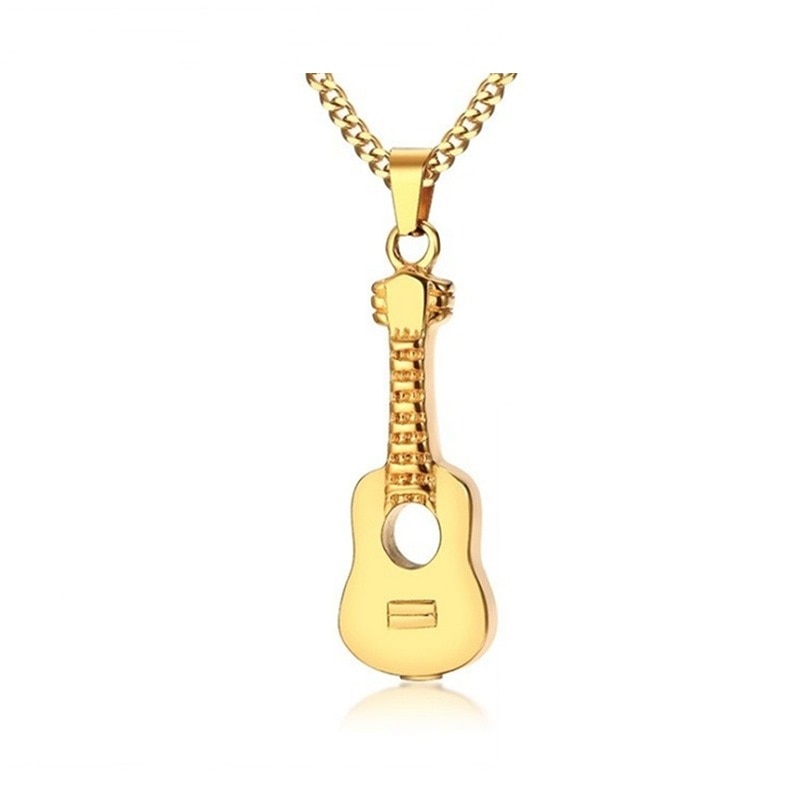 Men and Women Hip-hop Rap Guitar Pendant Guitar Necklace Jewelry: Gold-color