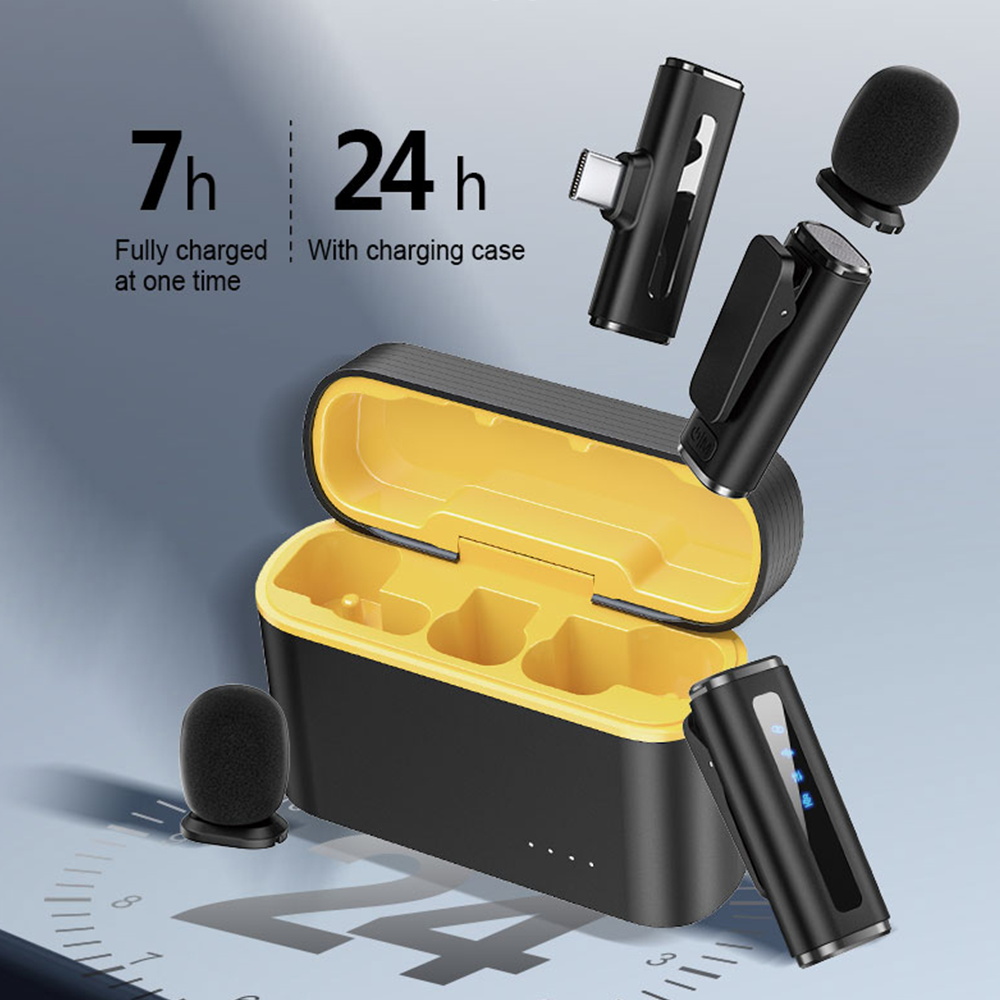 Lavalier Wireless Microphone for Phone Microphone with Charging Box Noise Reduction for Android IOS Recording Live