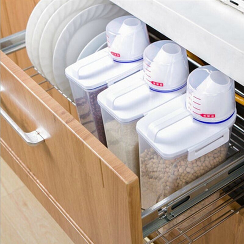 Plast korn dispenser opbevaringsboks køkken mad korn ris beholder bærbar organisator korn opbevaring dåser 15 x 7.5 x 29.5cm