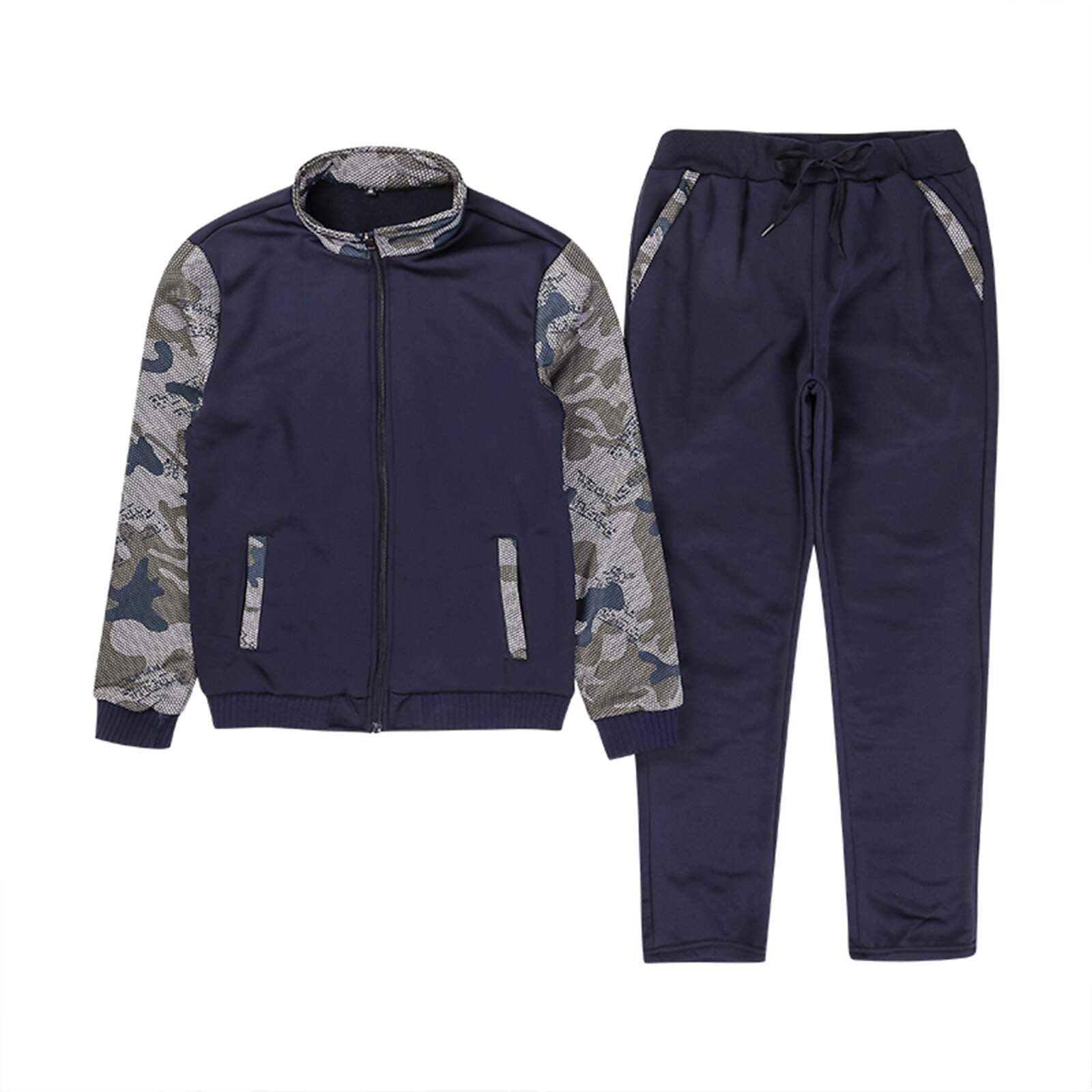 Mannen Casual Camouflage Trainingspakken Sets Lange Mouw Patchwork Sweater Jas Met Running Jogging Pant Lange Mouw Sportkleding: Donkerblauw / 4XL