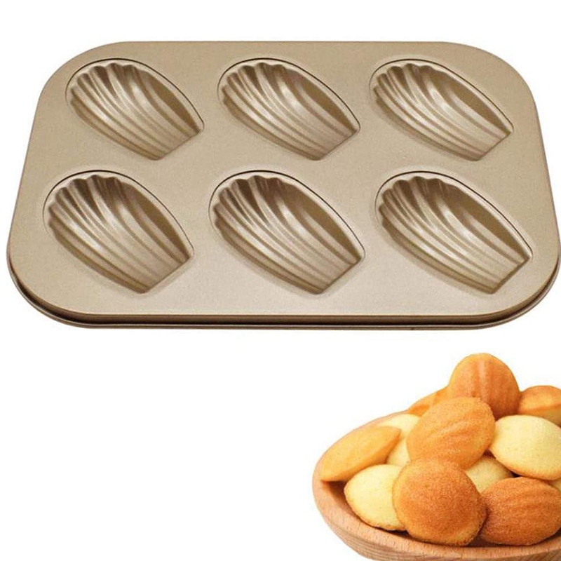 2- pack madeleineformar, tårtformar med non-stick-beläggning, kraftigt skal, madeline-bakform för ugnsbakning (guld)