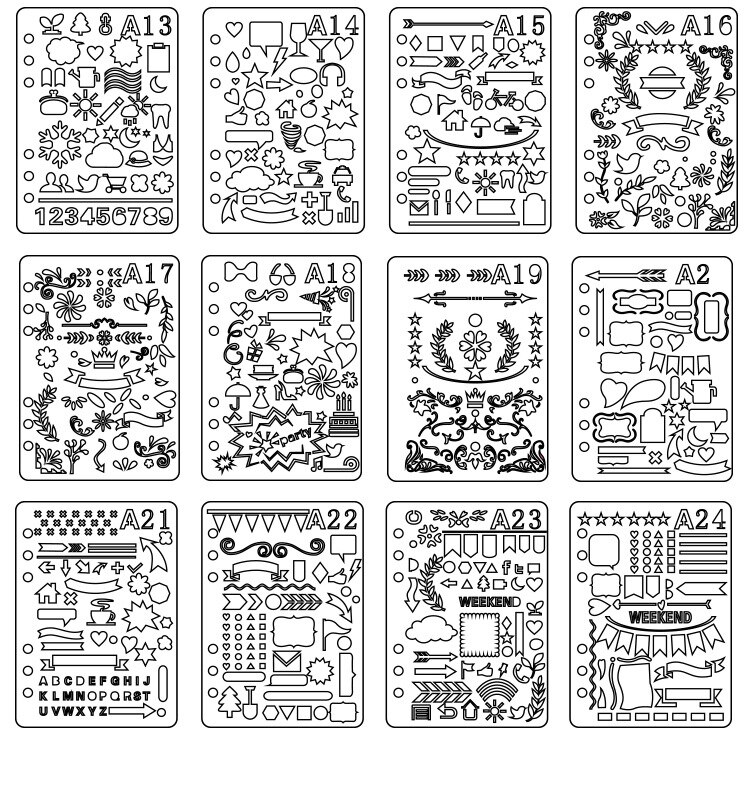 Plantilla de dibujo de hojas sueltas, álbum de recortes, tablero de dibujo de Graffiti, 24 unids/set por juego
