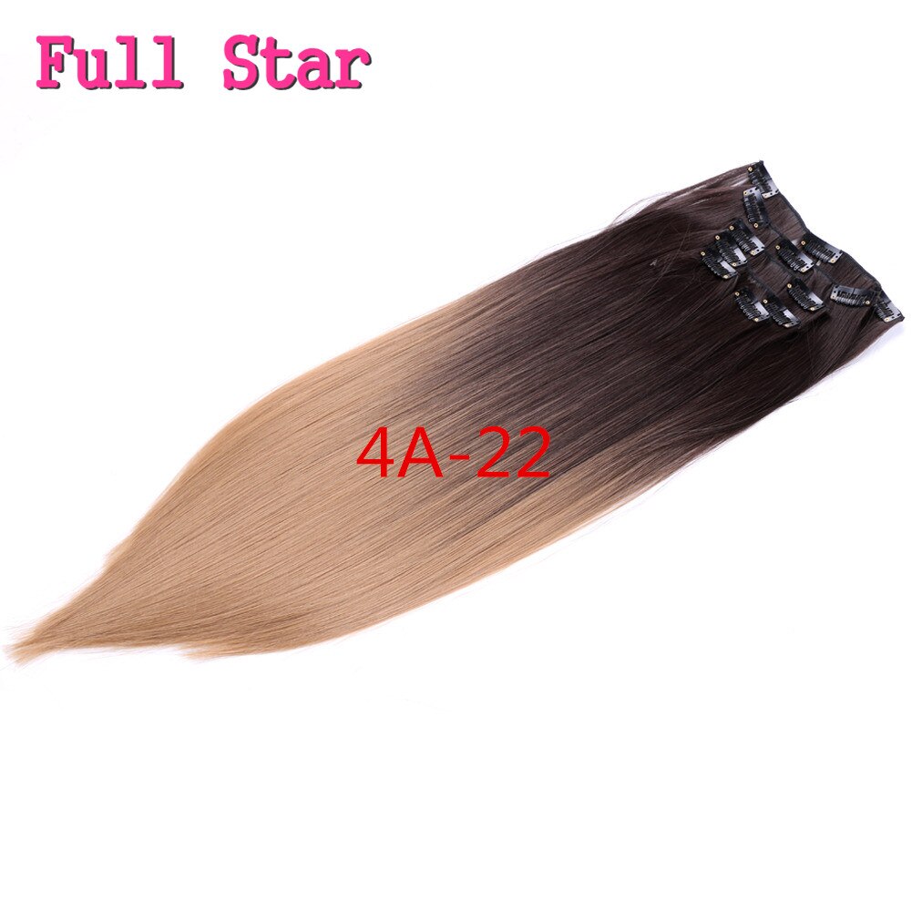 La estrella de 6 piezas de 22 "Ombre Clip en extensiones de cabello pelo sintético negro a Marrón castaño destacar negro para las mujeres blancas: 4/30HL