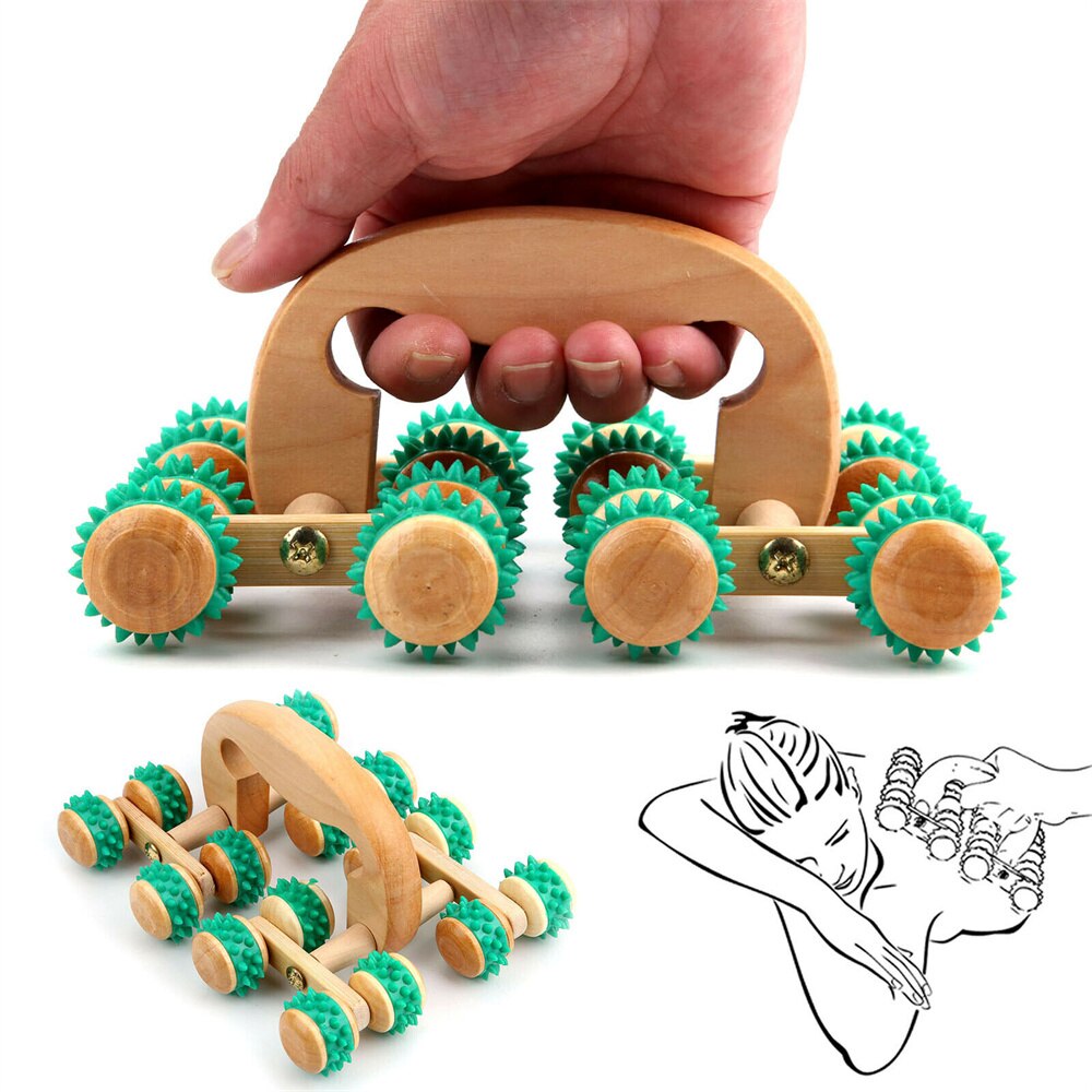Rouleau à roulettes en bois à 16 roues, boule de massage pour le dos et le corps, outil de relaxation sain, en forme de roue