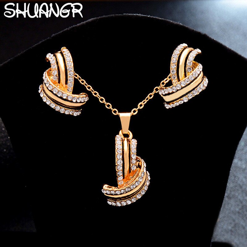 SHUANGR classique Imitation collier de perles couleur or ensemble de bijoux pour les femmes cristal clair fête Costume de: TA647