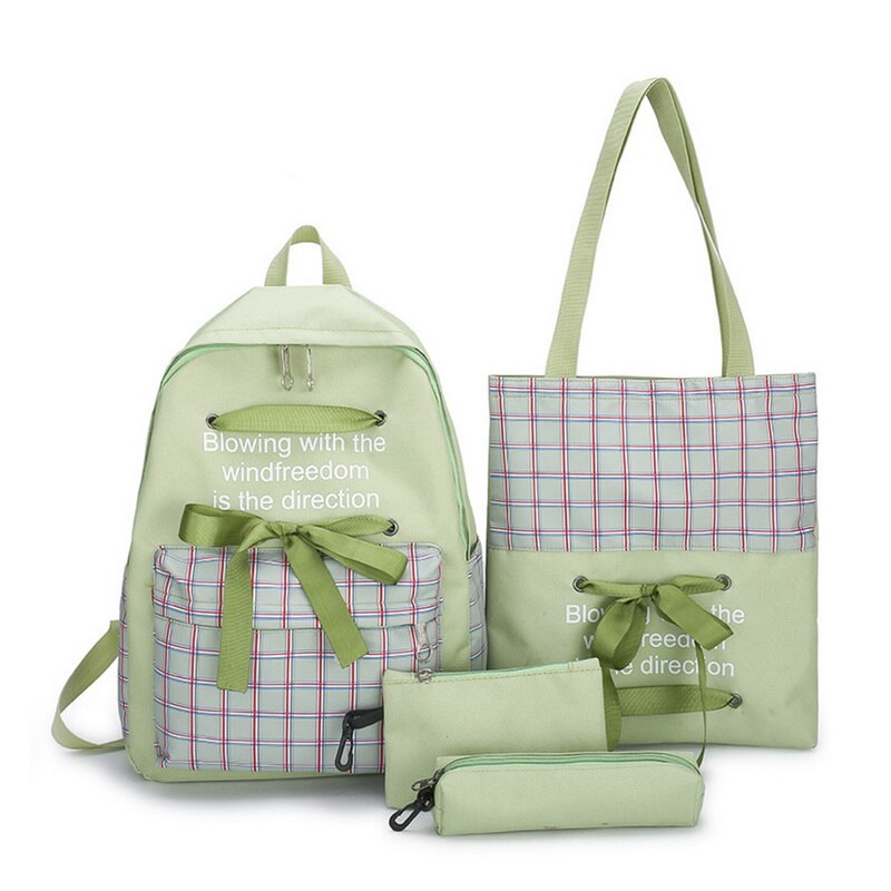 5- delige set canvas damesrugzak schooltas voor tienermeisjes 15.6 laptoprugzakken dames schoudertas mochilas para mujer: Groen b -4 stuks