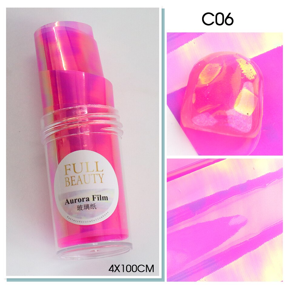 Aurora Nail Foils Shattered Glass Nail Art Marble Holographic Cellophane Paper Nail Sticker Summer Manicure Clear GL1900: C06 Bottle