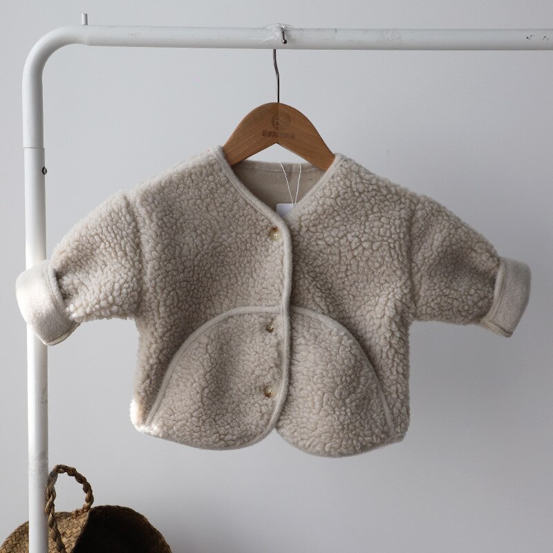 Vinter koreansk børn tøj baby piger drenge uldfrakke hætteklædte børn varm fløjl jakke baby outwear spædbarn børnetøj: Guld / 24m