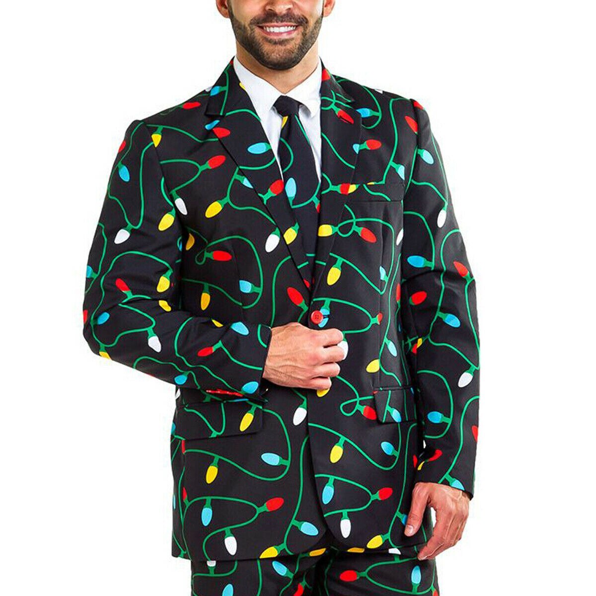 Herr jul kavaj jacka kostym rolig snögubbe snöflinga mönster tryckt kavaj xmas snygga kappor kostymfest: Mörkgrön / Xl