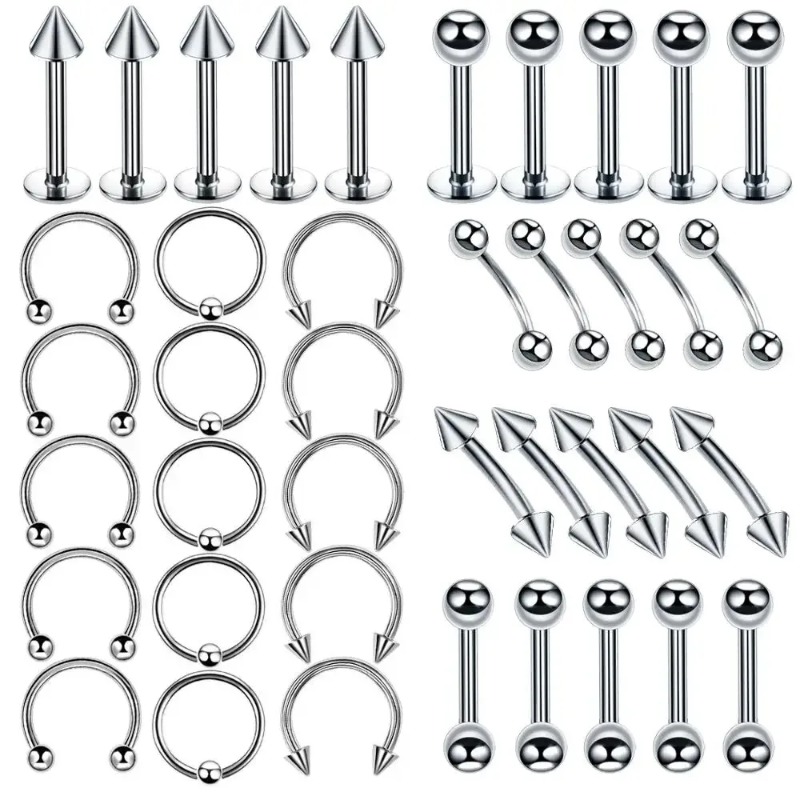 40/60PC/Set 14G Stainless Steel Nose Ear Belly Lip Tongue Ring Captive Bead Eyebrow Bar Piercing Kit Sexy Body Piercing Jewlry