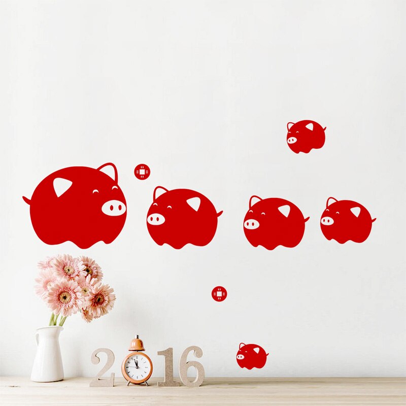 År rød gris wallsticker til stuen glasvindue dekoration til hjemmet kunst decals tapet dekoration klistermærker